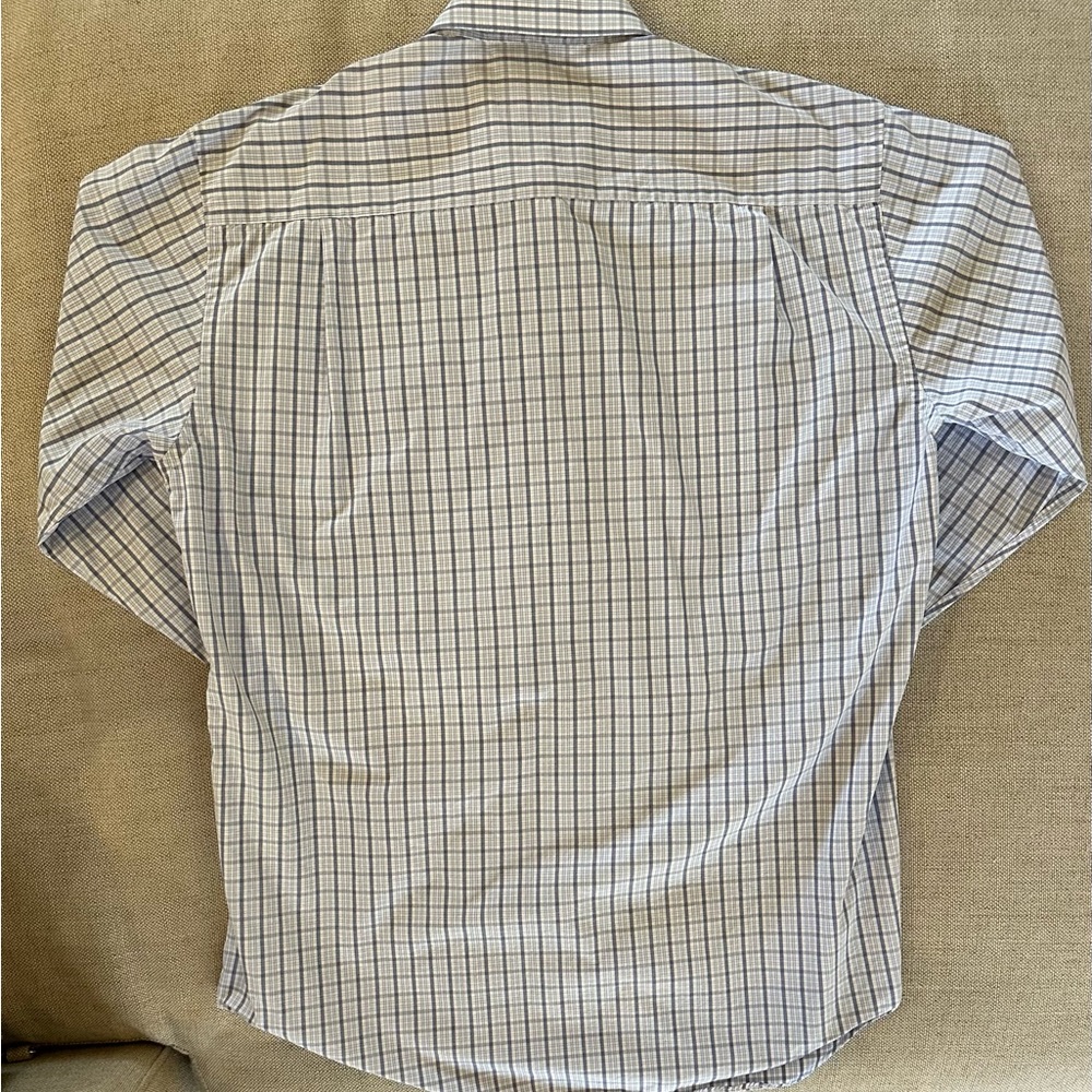 David Donahue Grid Check Print Spread Collar Shir… - image 6